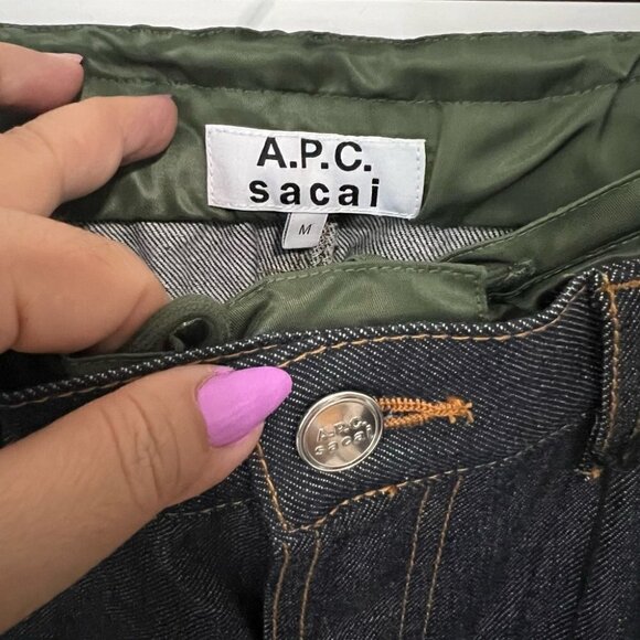 A.P.C. x Sacai Edition Indigo & Green Haru Jeans - Khaki. Size: M. NWT - Picture 4 of 16